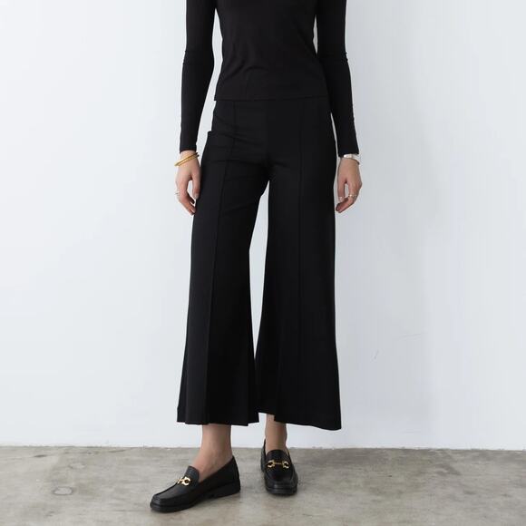 Ripley Rader Pants - Ripley Rader Ponte Knit Cropped Wide Leg Pant Black High Waist SZ L